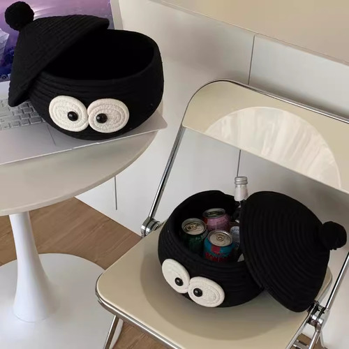 客厅桌面收纳盒卡通可爱编织收纳筐杂物茶几摆件零食化妆品收纳箱 - 图1