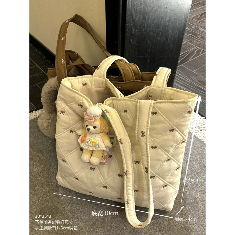 大容量秋冬夹棉包包精致蝴蝶结刺绣百搭新款小众单肩休闲通勤托特,淘宝优惠券,粉丝福利购,淘宝优惠卷