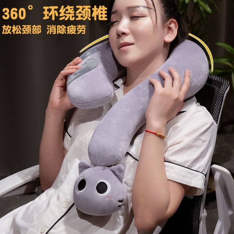 网红卡通问号猫猫颈枕抱枕午睡枕办公室飞机火车旅行多功能午睡枕 - 图1