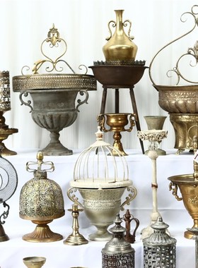 热销孤品大集合-欧式美式复古铁艺花器庭院阳台装饰奖杯花盆烛台