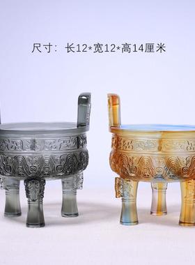 琉璃香炉圆纹尊炉焚香礼佛佛堂供奉桌面摆件客厅书房茶室供奉摆件