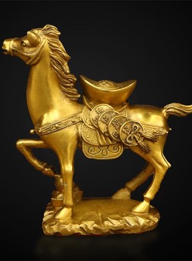 纯铜马上元宝马到成功铜器摆件室内客厅桌面生肖吉祥装饰摆放用品
