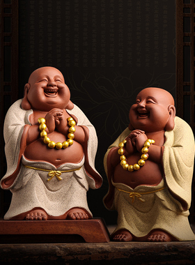 新中式招财弥勒佛摆件陶瓷笑佛创意带灯光禅意客厅家居办公室装饰