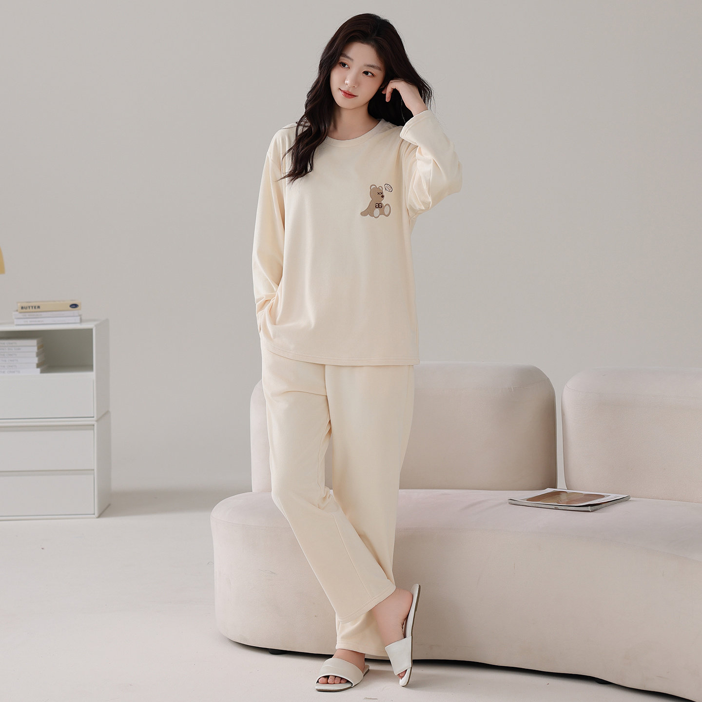 都市丽人海岛绒睡衣女士秋冬季珊瑚绒卡通小熊套头薄绒家居服套装,淘宝优惠券,粉丝福利购,淘宝优惠卷
