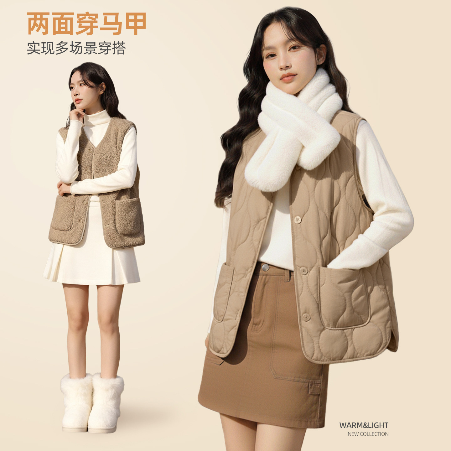 都市丽人摇粒绒马甲女款2025新款冬外穿时髦洋气加绒厚保暖背心Y,淘宝优惠券,粉丝福利购,淘宝优惠卷