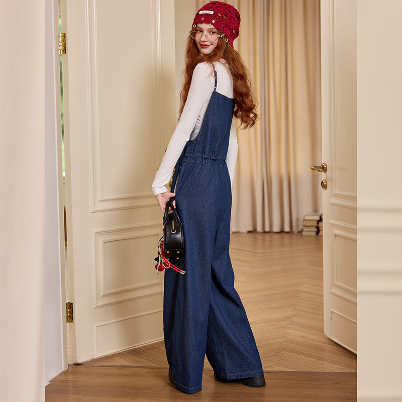 白鹿语慵懒风复古牛仔背带裤25秋新款休闲百搭减龄洋气收腰连体裤,淘宝优惠券,粉丝福利购,淘宝优惠卷