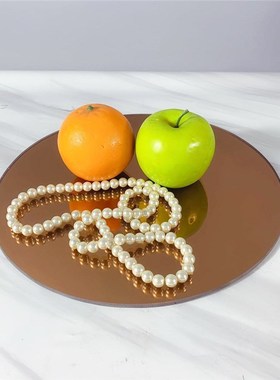 欧式现代简约圆形玻璃镜面托盘摆件样板房售楼处软装饰品摆设