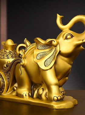 纯铜大象摆件元宝象象拉元宝象拉车象拉聚宝盆可开盖象拉车象送财
