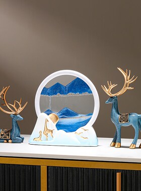 福鹿双至新中式流沙画摆件客厅玄关家居装饰品办公室乔迁开业礼物