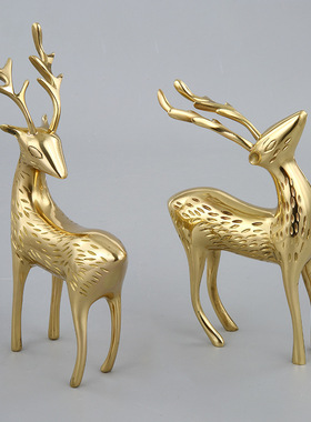 欧式桌面饰品个性现代办公室铜鹿铜马摆件金色客厅样板间软装工艺