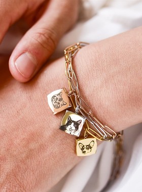 定制手链刻宠物猫狗图案照片礼物情侣朋友纪念品个性女士简约饰品