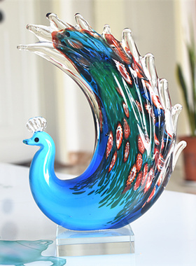 家庭装饰品孔雀轻奢摆件招财琉璃艺术摆设玻璃工艺品北欧简约礼物