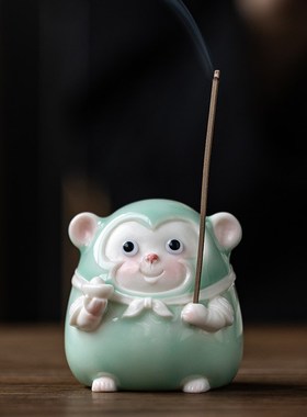 久造创意可爱猴子趣味小摆件家居客厅办公桌面陶瓷工艺品装饰摆设