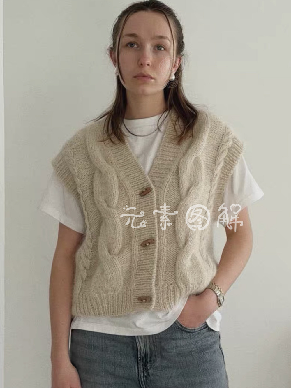 哈珀背心图解harper vest女士V领麻花开衫图解编织中文字图解教程,淘宝优惠券,粉丝福利购,淘宝优惠卷