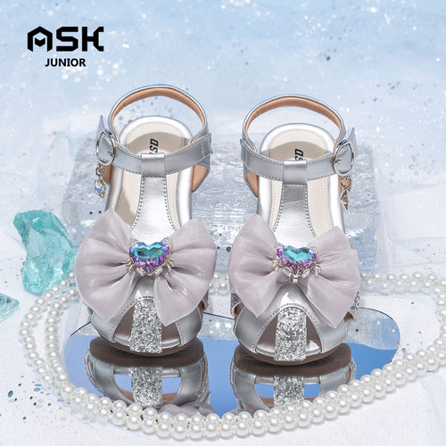 ASK Junior女童凉鞋2025夏季新款包头软底女单鞋水晶蝴蝶结公主鞋 - 图2