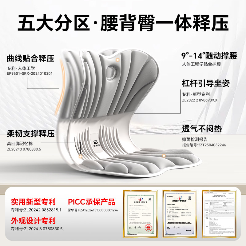 倍立正护腰坐垫久坐神器椅垫靠背一体人体工学设计支撑腰部靠垫