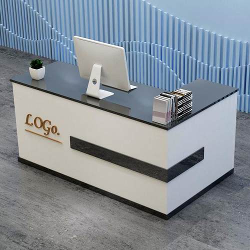 收银柜台简约现代公司前台接待台烤漆培训吧台办公桌美容院柜台转 - 图0