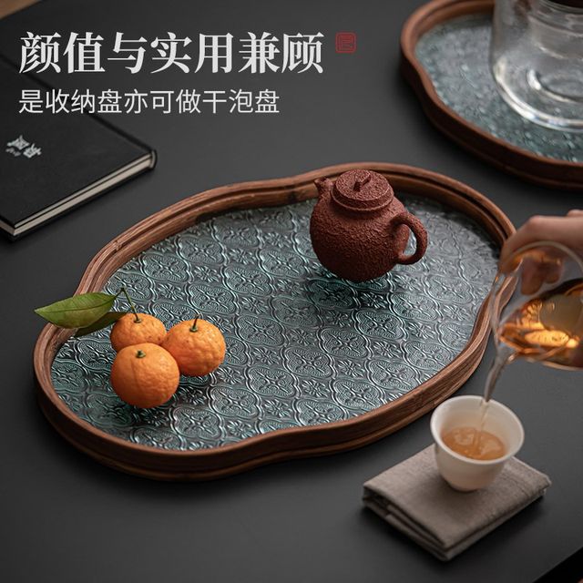 Glass dry brewing tray multi-function storage tray home living room teapot tea cup dry brewing table tea tray 2024 new model