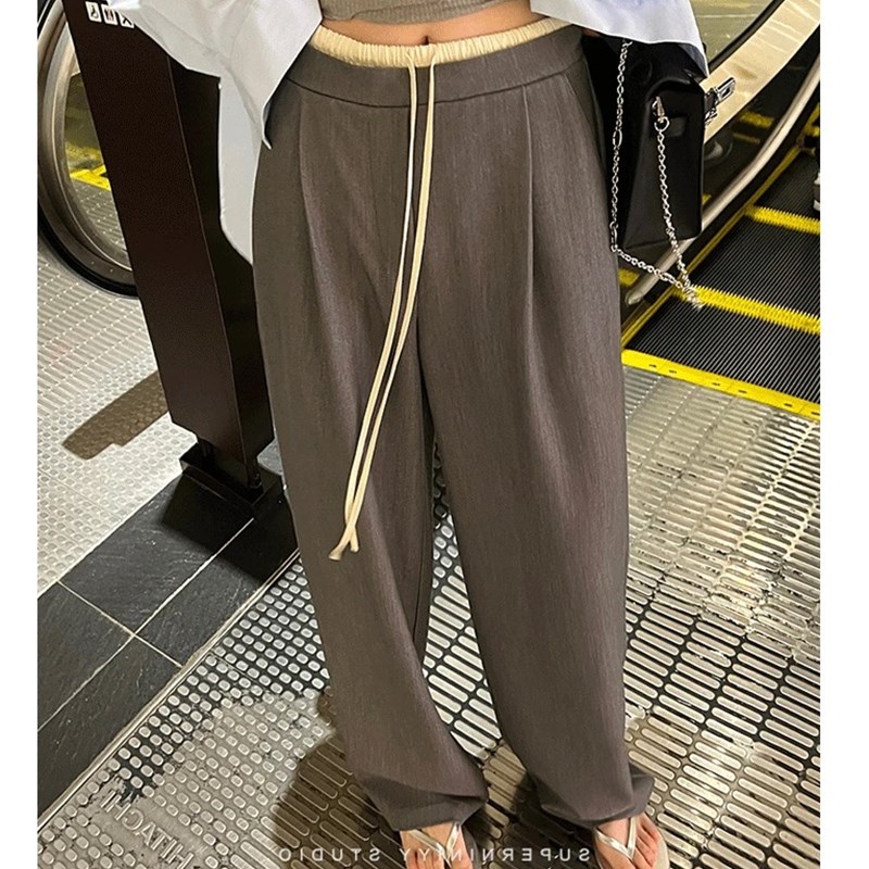 大碗plus定制大码女装微胖mm抽绳西装阔腿夏季宽松显瘦休闲拖地裤 - 图0