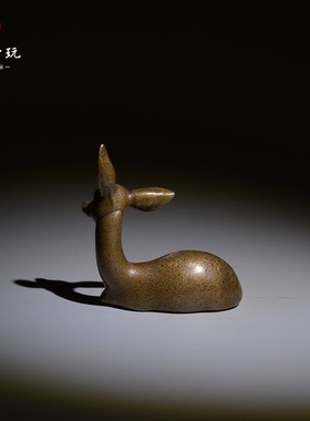 中式古铜小茶宠文玩书房摆件铜鹿复古纯铜迷你小铜器摆件小玩意