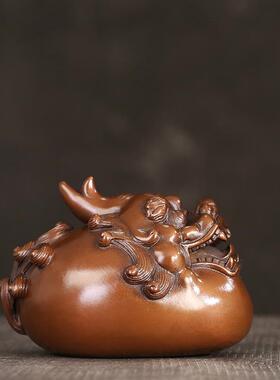 徽匠铜韵 紫铜貔貅摆件家居办公室书房装饰工艺品