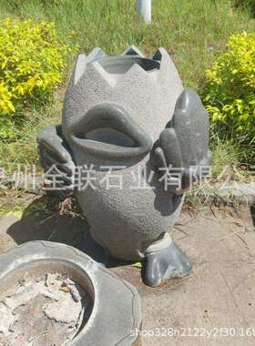 石雕卡通企鹅垃圾桶卡通企鹅石雕垃圾桶园林公园小区石头垃圾桶