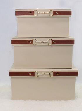 样板房衣帽间皮质奢华衣柜桌面整理套装蓝色灰色收纳箱储物箱摆件