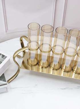 美式品轻玻奢璃花瓶摆花件透明客厅创意家居干-插花电视柜装饰摆