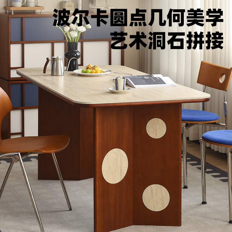 【小万家具】中古实木餐桌餐厅洞石岩板饭桌吃饭桌子家用桌椅组合,淘宝优惠券,粉丝福利购,淘宝优惠卷