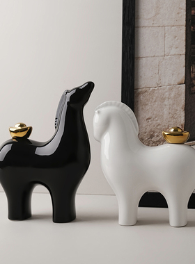 马上有钱摆件家居饰品客厅酒柜办公室装饰乔迁新居礼品陶瓷工艺品