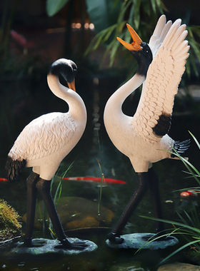 庭院假山喷泉流水景观饰品户外院子花园草坪鱼池造景装饰仙鹤摆件