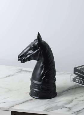 书黑雕无色树脂马头战马马头马术主体塑摆件家居样板客间厅房装饰