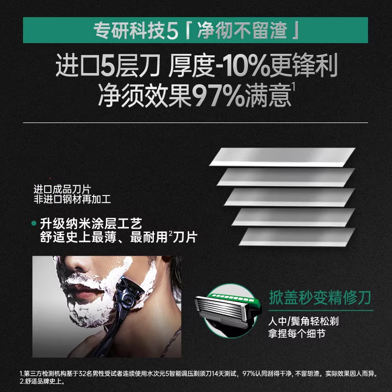 Schick/舒适水次元5手动剃须刀男士刮胡刀修面刀智能调压适用痘肌