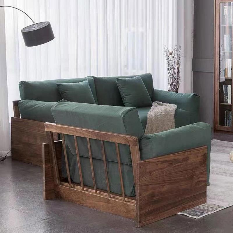 北美黑胡桃木双人沙发全实木客厅现代简约北欧布艺小户型极简沙发 - 图2