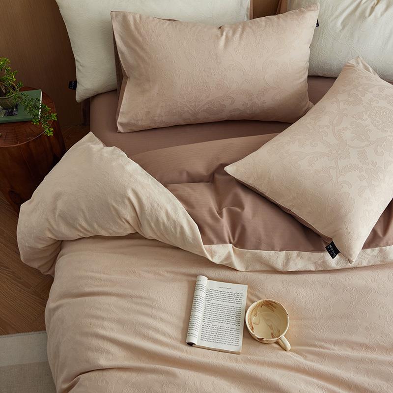 全棉提花大雁纹糯感加厚磨毛三四件套纯棉被套床单亲肤简约床品 - 图1