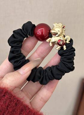 马年本命年黑红撞色金马尾发圈