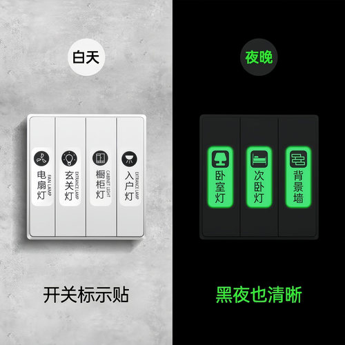 灯开关标识贴家用夜光标签指示创意面板开关装饰墙贴纸保护套轻奢 - 图1