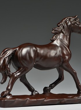 黑檀木雕刻马摆件马到成功实木质马生肖家居办公桌面装饰工艺品