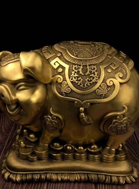 纯铜金猪摆件大号存钱福猪储存罐生肖猪元宝猪客厅办公室桌装饰品