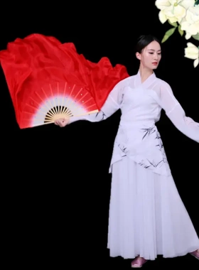 真丝渐变大红中国风舞蹈仿真丝胶州成人少儿秧歌跳舞广场舞蹈扇子