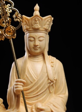 桧木精雕谛听地藏王菩萨佛像家用寺庙供奉神像摆件家居中式装饰品