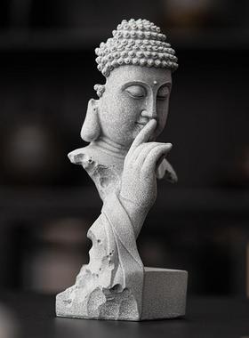 中式释迦牟尼佛像摆件青砂石鱼缸造景园艺桌面茶室装饰品如来茶宠