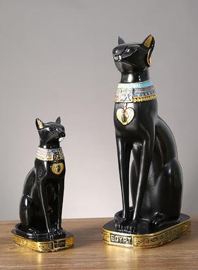 高级感雕像装饰品办公室工艺品招财复古法老黑猫雕塑埃及猫咪摆件