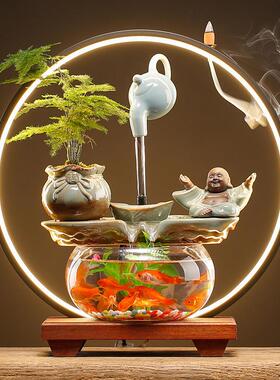 创意流水生财悬壶金鱼缸摆件循环水装饰品客厅办公室桌面招财礼品
