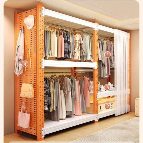 服饰货架衣柜简易组装卧室衣帽间收纳架子落地开放步入式角钢衣架 - 图0