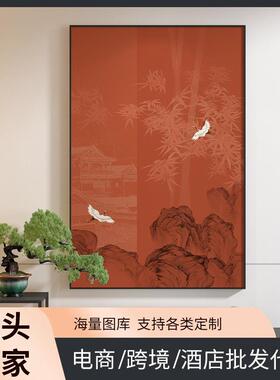 中式装饰画山橙红色水仙鹤意境新中国风JK10061客厅玄关背墙景壁