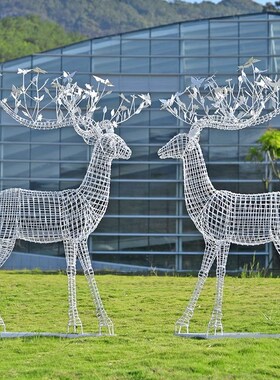 户外仿真梅花鹿玻璃钢动物白麋鹿雕塑售楼部花园林景观装饰品摆件
