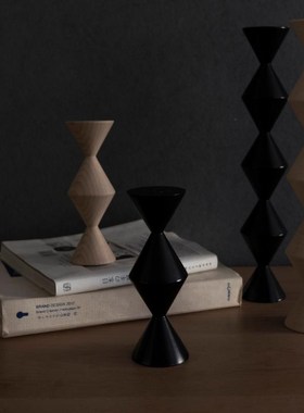 后弄无尽之柱摆件实木烛台 抽象几何榉木雕塑民宿装饰品拍照道具