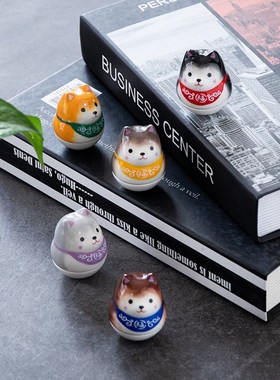 文创杂货卡通小狗动物不倒翁招财日式摆件陶瓷家居黑白圣诞节礼品