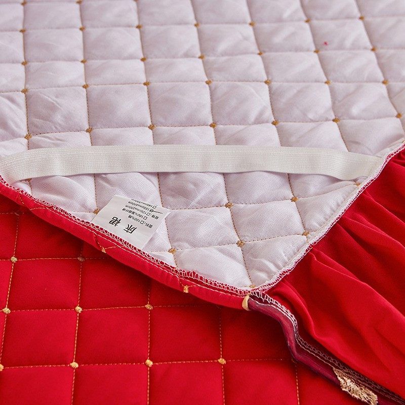 公主风大红色夹棉床裙三件套蕾丝加厚防滑床罩四季床套全包床头罩,淘宝优惠券,粉丝福利购,淘宝优惠卷